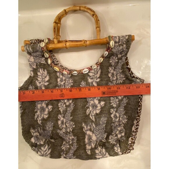 Faith by Celia Forrester Smocked Unique Boho Hipster Handbag With Bamboo Handles - Picture 10 of 12